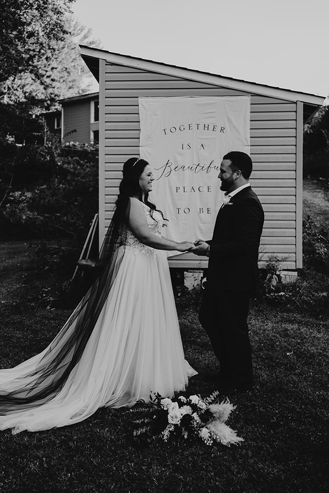 Sea and Silk Will and Julia Lauren McCormick Photography Black and White shot of Bride and Groom